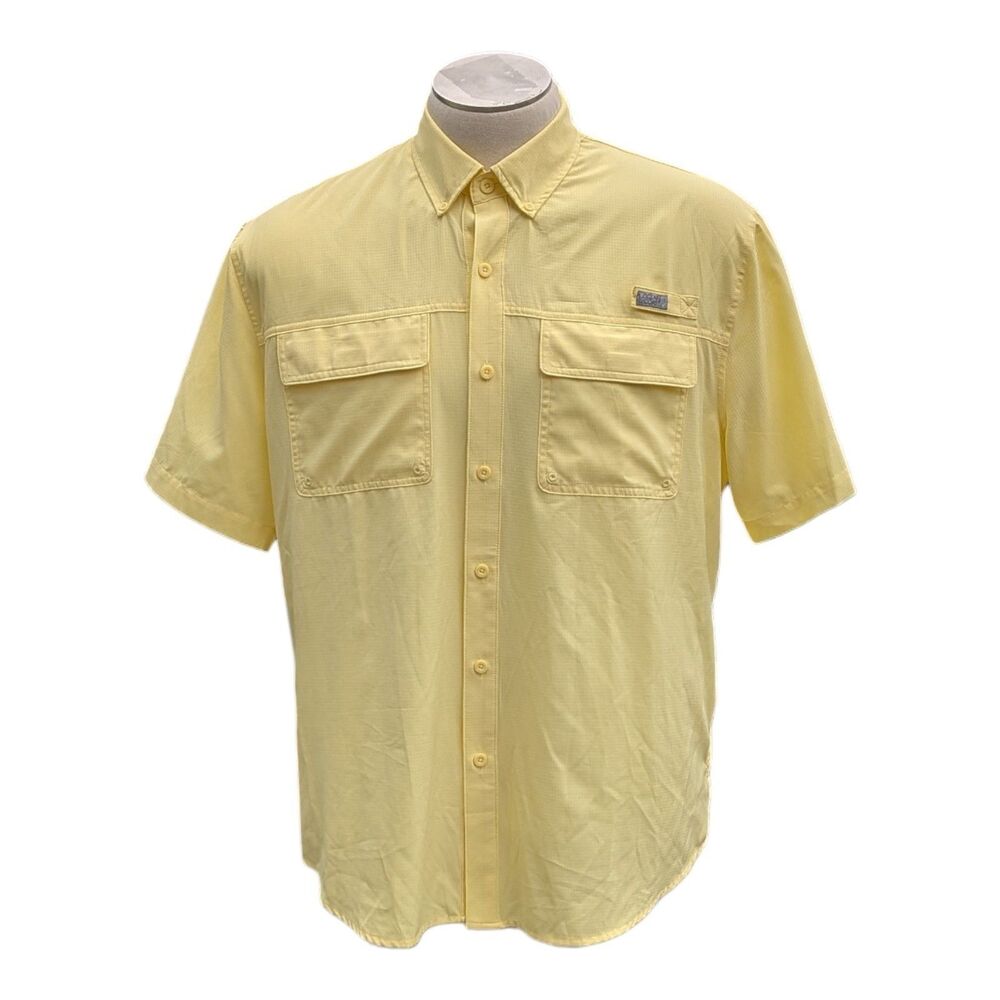 Ocean + Coast Men's Short Sleeve Fishing Shirt Yellow Vented Utility Button XL